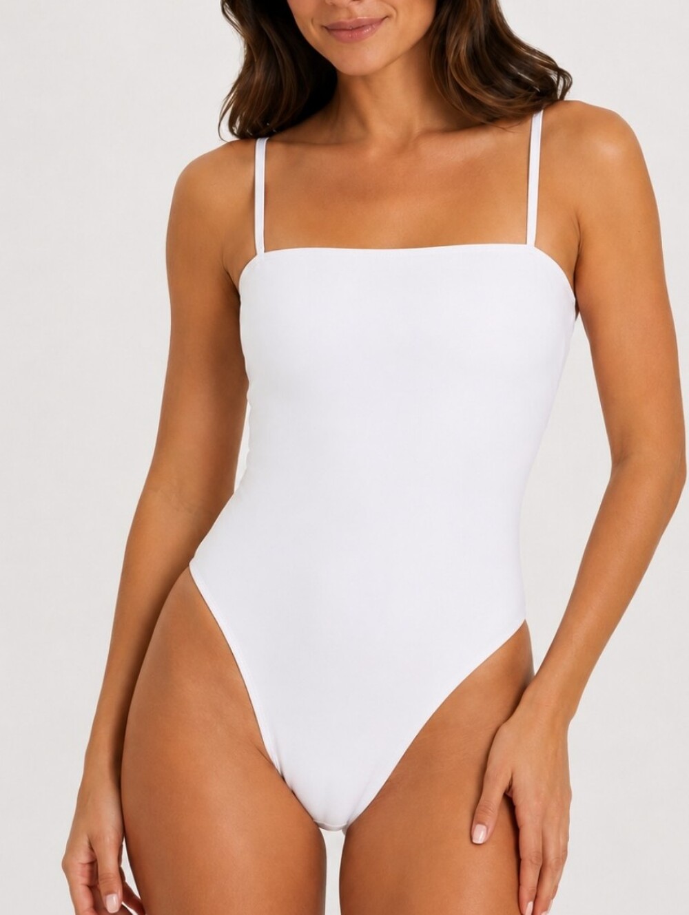 Nwt Relleciga White Square Neck One-Piece Swimsuit Size M Adjustable Straps